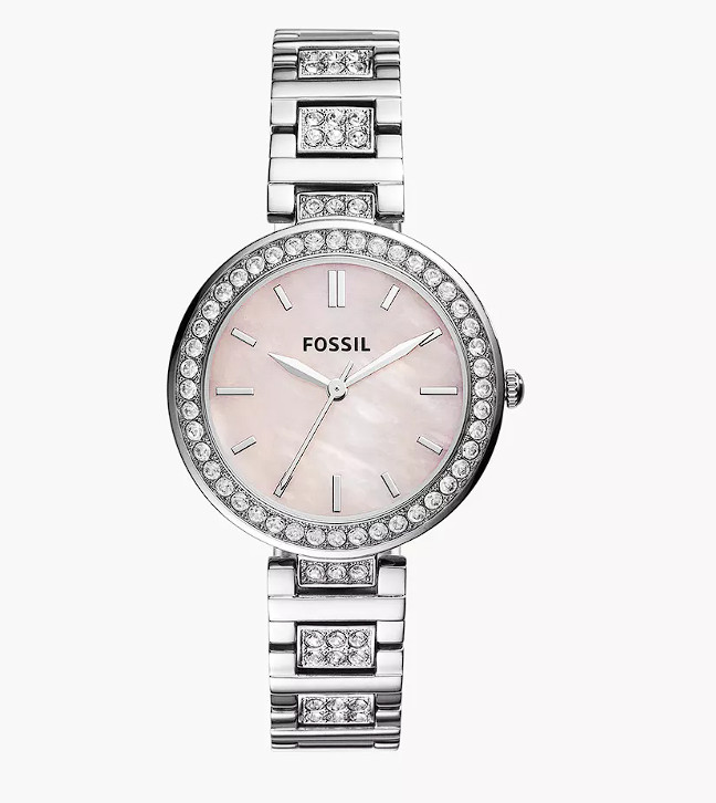 Fossil Damen Uhr Karli BQ3182 Edelstahl Rosafarbenes Perlmutt
