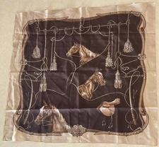 Western Two-Tone Brown Horse Rodeo Ropes Saddle Large Scarf Made in Italy