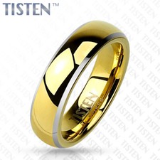 6mm Wedding Band Centered Gold IP Dome Beveled Edge Tisten (Tungsten+Titanium)