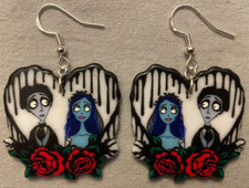 CORPSE BRIDE & VICTOR HEART EARRINGS - Acrylic with SS Ear Wires - JOHNNY DEPP