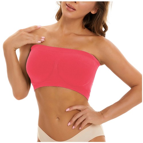 Women Plus Size Strapless Bra Bandeau Tube Padded Top Stretchy Yoga Sports Bra - Picture 37 of 42