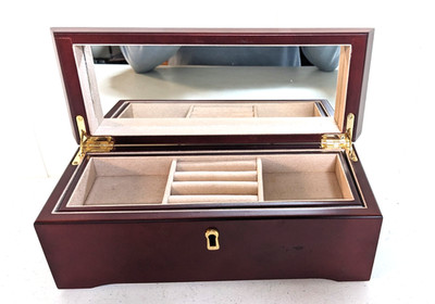 ' Things Remembered' Vintage Small Wood Cherry Color Mirrored Jewelry Box