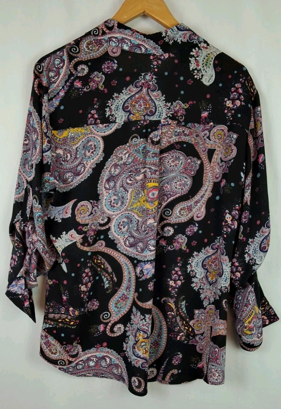 Express Paisley Multicolor Button Down Blouse Siz… - image 2