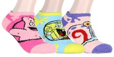 SpongeBob SquarePants Women's Plush Fuzzy 3 Pack Ankle Socks