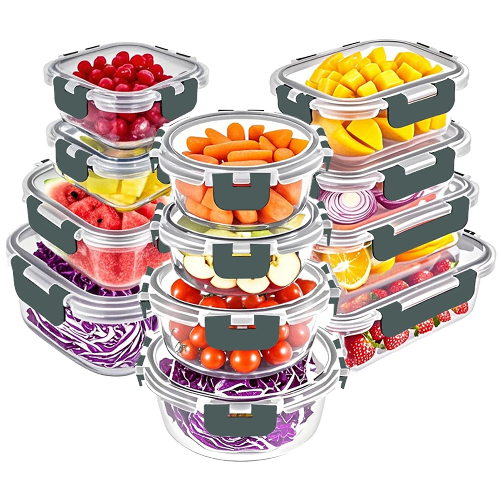 12 Packs Glass Food Storage Containers Set, Airtight Glass Lunch Containers, ...