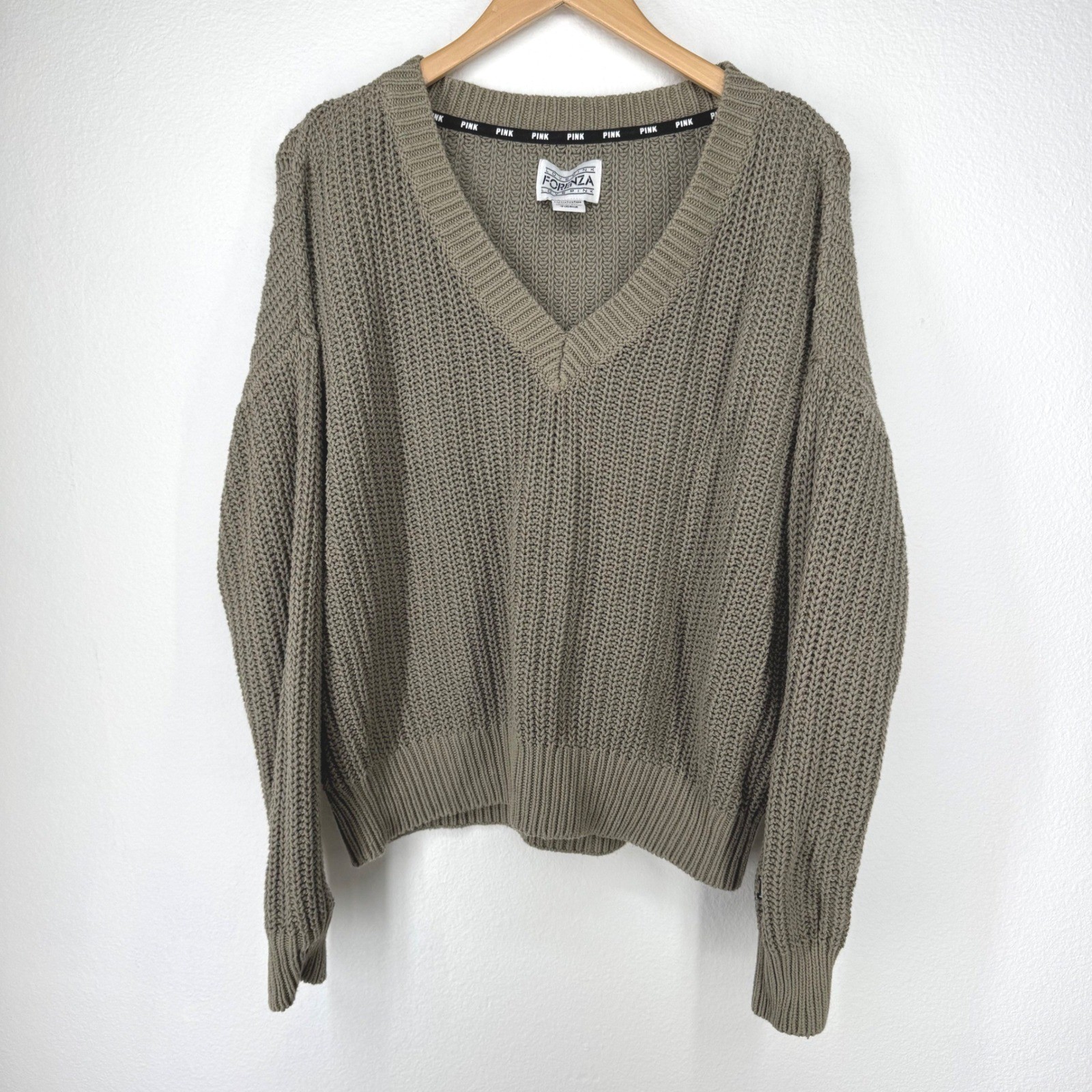 Vintage FORENZA Chunky Knit Grandpa Sweater Olive Green Womens Size S Oversized
