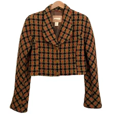 Vintage AURA Virgin Wool Cropped Blazer Jacket Size 12 Multicolor Made in USA