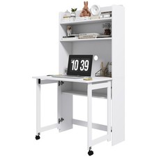 HOMCOM Scrivania con Libreria a 4 Ripiani e Piano Pieghevole 80x69x155 cm Bianco