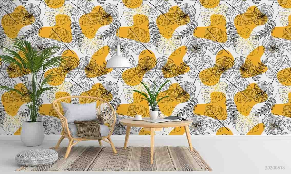 3D Hand-drawn Flower Leaf Pattern Wall Murals Wallpaper Murals Wall Sticker