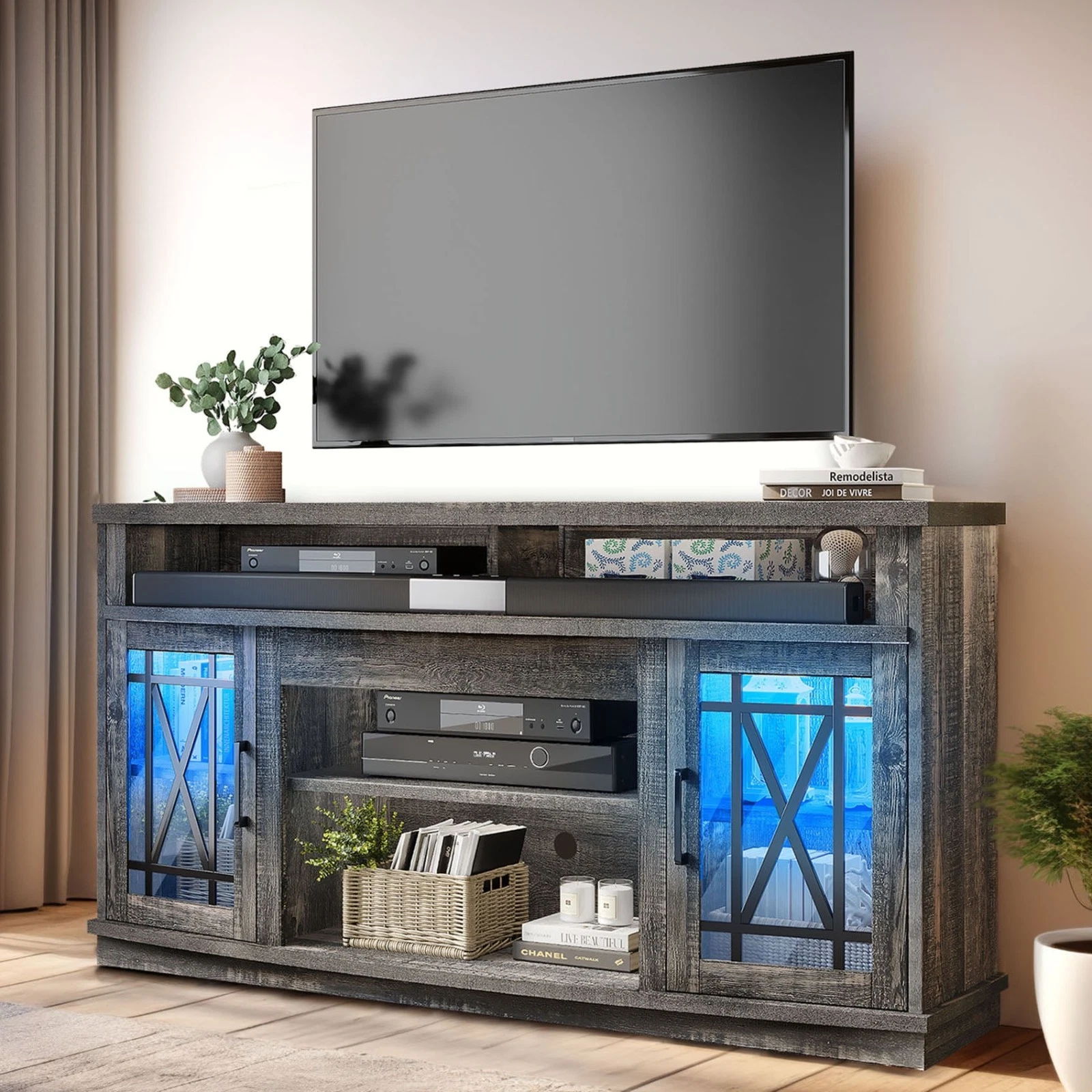 TV Stand with LED Lights for TVs up to 70", Entertainment Center Media Console