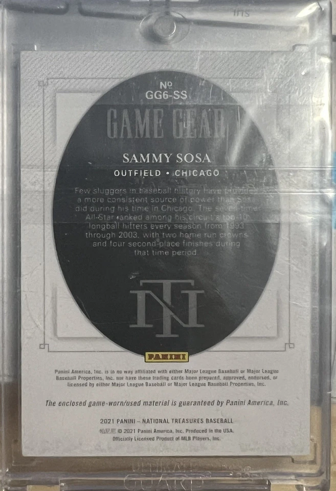 SAMMY SOSA 2021 Panini Game Gear juego usado - 1/1 CHICAGO CUBS Foto 3 de 3