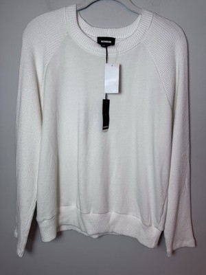 MONROW Ivory Ribbed Crewneck Sweater Pull Over Women's Sz Large NWT