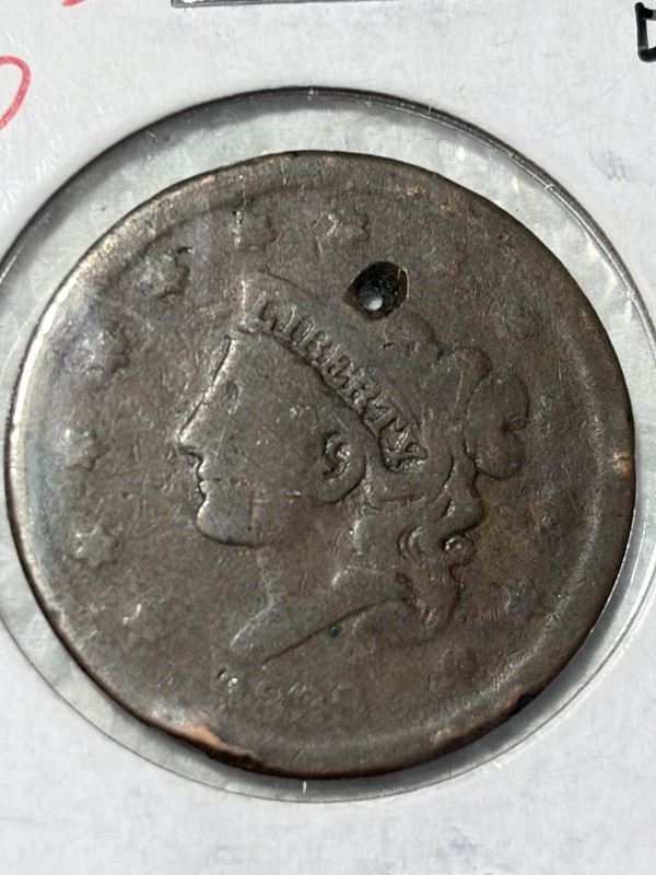 1828 coronet head large cent Has A Hole