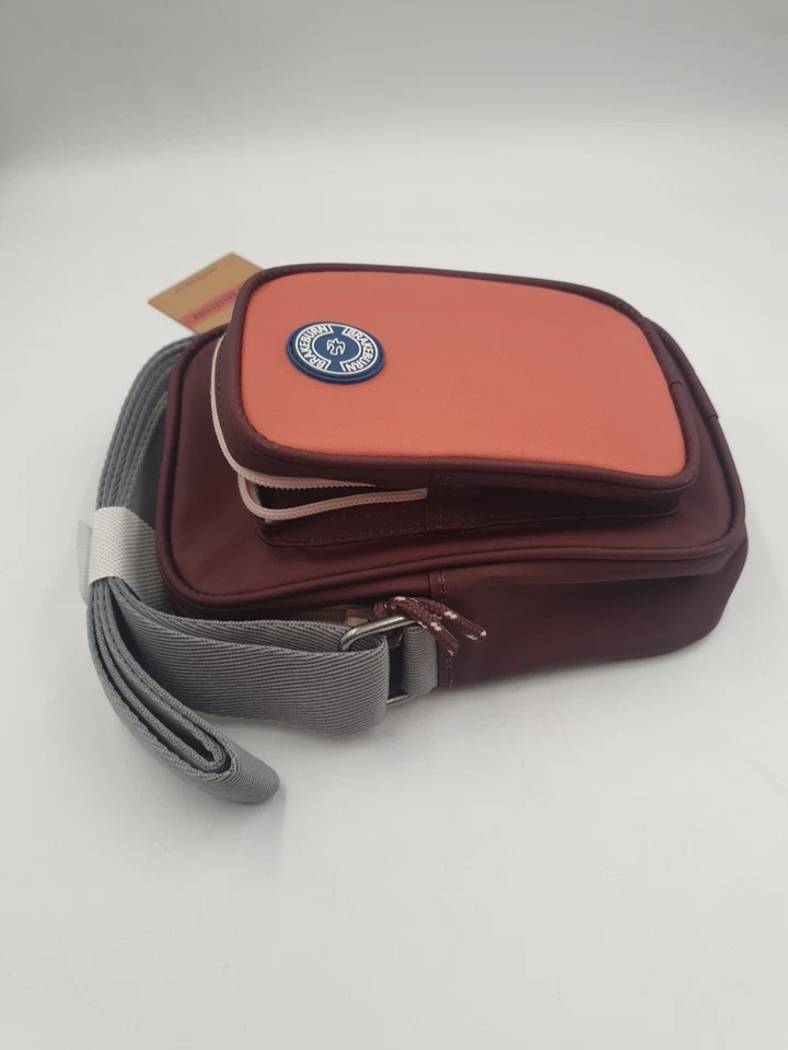 BRAKEBURN Small Crossbody Camera Sized Berry Red Pale Pink with Long Strap & Zip - Image 3 of 4
