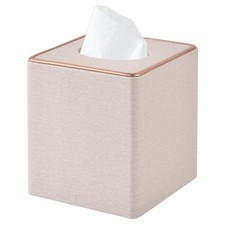 Linen Square Tissue Box Cover,Cube Tissue Box Holder   Excellent Rosegold Leathe