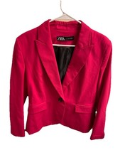 Zara Hot Pink One Button Tailored Blazer Size 10 Pockets Work Office