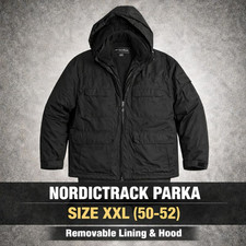 NordicTrack Men's Parka Jacket XXL 50-52 Black Removable Lining Hood Winter Coat