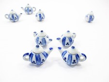 Set 4 Coffee Pot Teapot Blue Paint Dollhouse Miniature Ceramic Supply 12935