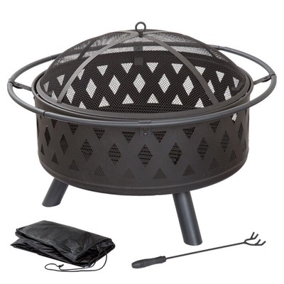 32 in. Round Steel Crossweave Firepit w/Cover