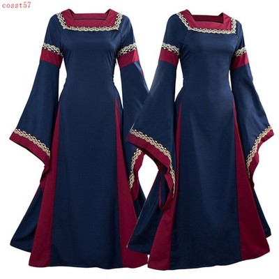 Medieval Renaissance Palace Dress Square Collar Slim Long Skirt Cosplay Costume