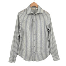 Emporio Armani Button Up Shirt Mens Size 38 Gray Navy Striped Long Sleeve Collar