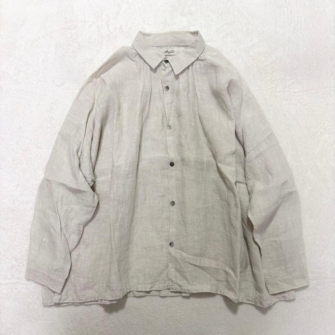 ICHI Antiquites Linen Gathered Shirt Black Loose Fit 100% Hemp Used