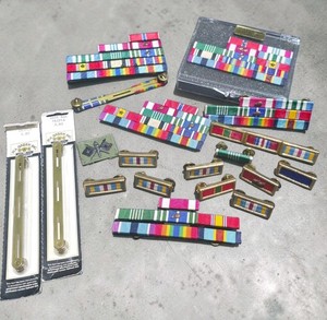 US Military Ribbon Bar Lot Army Service Ribbons Rack Devices Oak Leaf...