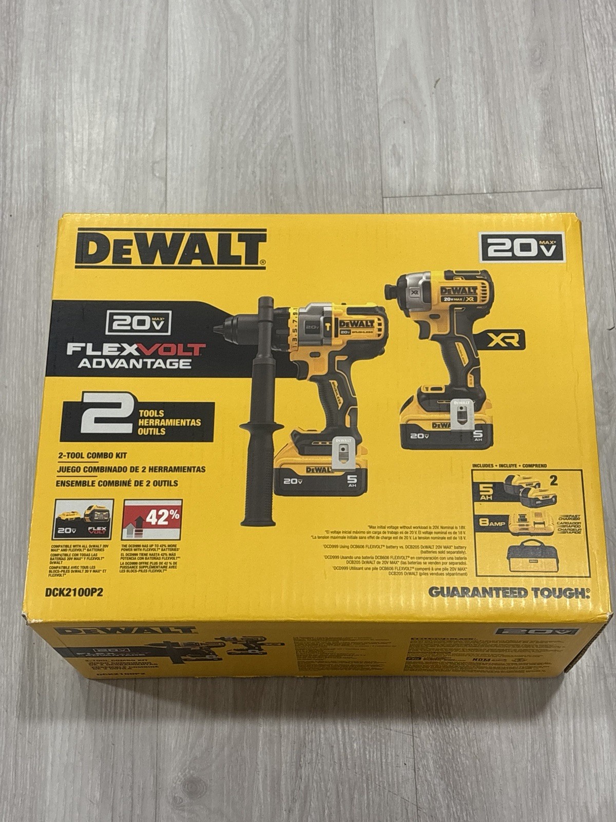 DEWALT DCK2100P2 20V XR MAX Flexvolt Advantage 2-Tool Combo Kit, 2 Baterry 5Ah