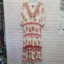 Me 2 Magic Boho Floral Tiered Maxi Dress 2X Lace Up Fringe Cottagecore Prairie
