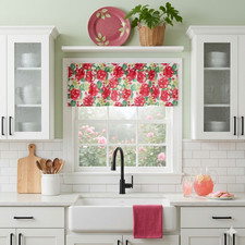 Spring Rose Curtain Valance Flower Roses Garden Leaf Leaves Pink White 42 x 14