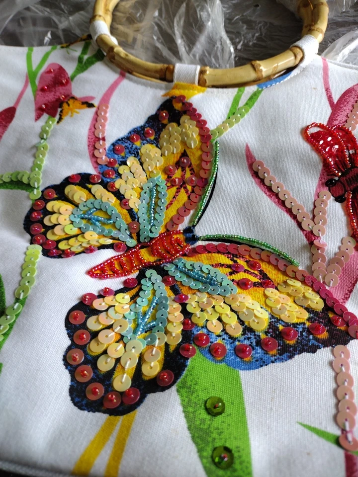 Bolso de Mano Mariposa Clásico VERANO Bolso de Mano de MADERA - Antiguo Vintage IMPRESIONANTES CREMALLERAS Foto 3 de 4