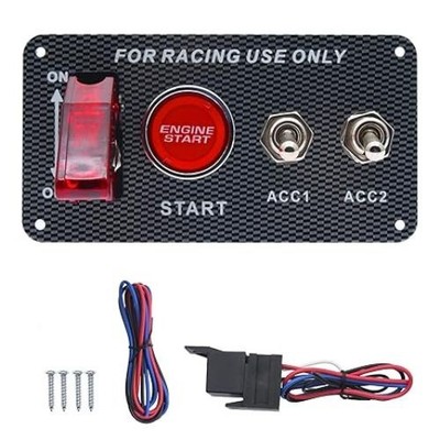 12V Ignition Switch Panel with Engine Push Button, 4 in 1 Ignition Panel Carbon