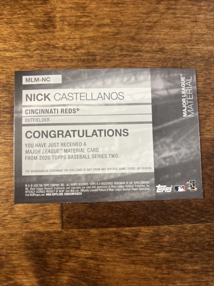 2020 Topps Series Two Nick Castellanos Game Used Relic X/50 MLM-NC - Image 2 of 2