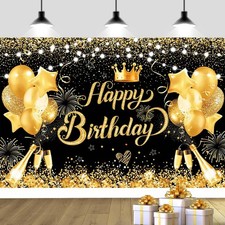 YinQin 180x120 cm Glitter Black Golden Happy Birthday Backdrops Photography B...