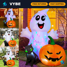 5FT Halloween Inflatable Ghost with Black Cat  Pumpkin, LED Yard Decoration