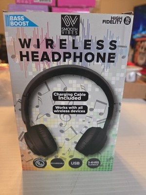 New Smooth Vibes Wireless Bluetooth Headphones Black Rechargeable Bass Boost