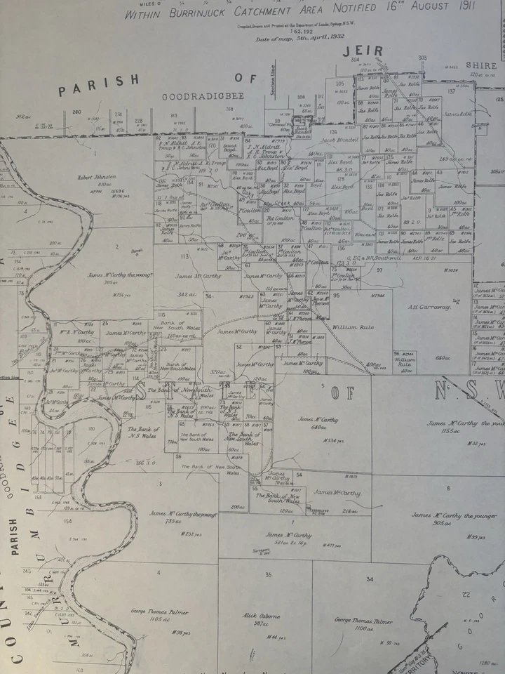 Mapa parroquial vintage 1932-Wallaroo, condado de Murray, Queanbeyan NSW/ACT Foto 2 de 3