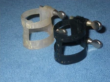 2 LUYBEN Bb SOPRANO CLARINET LIGATURE - BLACK & TRANSLUCENT WHITE OPAQUE PLASTIC