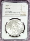 1887 Morgan Silver Dollar NGC MS62 UNCIRCULATED $1 Coin Philadelphia