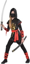 Amscan Girls Dragon Ninja Costume XL 14-16 Black Red Halloween 848282 NEW Categ