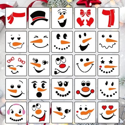 Snowman Face Stencil,5  Christmas Stencils for Crafts Reusable Holiday Stenci...