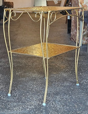 VTG MCM Tiered w/Original English Muffle Glass Table Hollywood Regency Retro