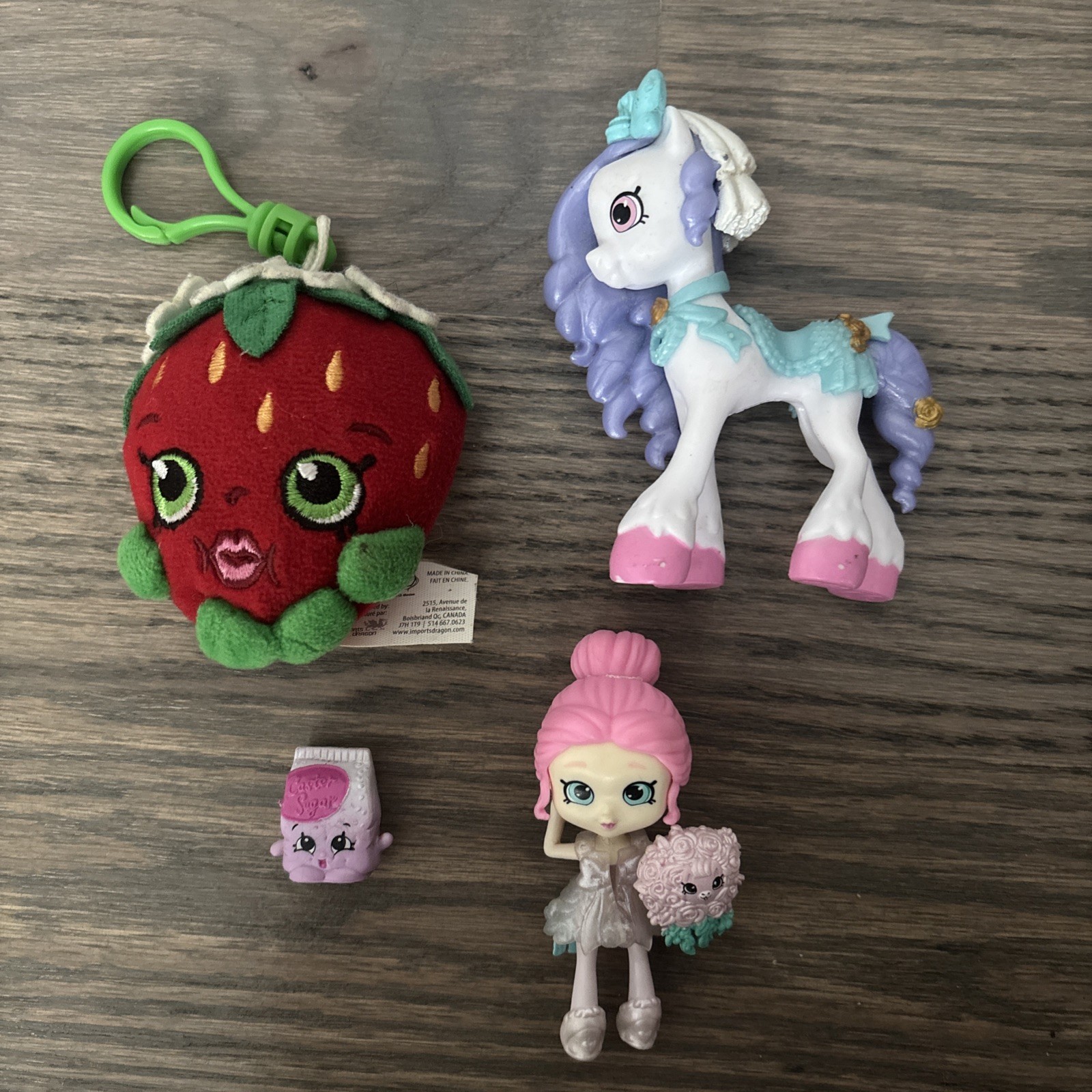 Shopkins Lot of 5 Keychain, Doll With Pony And Flowers, Cast