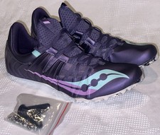 SAUCONY Showdown 5 Sprint Haze Dark Purple Aqua Track Spike Shoes Womens Sz 12