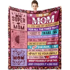 to My Mom Blanket, Mother's Day Birthday Gifts for Mom from Mom Words Wood