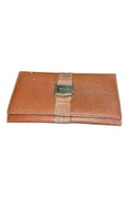 Salvatore Ferragamo Vara Wallet Leather Croc Embossed Brown Large Envelope Logo 