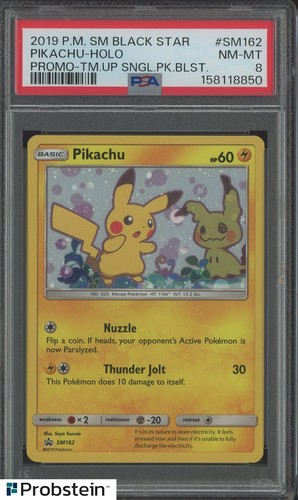 2019 Pokemon SM Black Star Promo Tm Up Pikachu Holo PSA 8 NM-MT