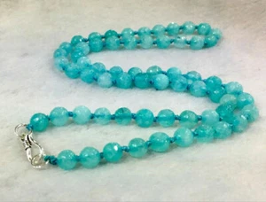 Visage 6mm Collier en pierre gemme ronde Aquamarine bleue naturelle 18" AAA+