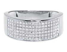 10k White Gold Mens 6 Row Pave Genuine Diamond 9mm Fashion Band Ring 0.60 ct 