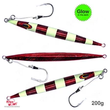 3pcs 200g Fast Fall jig 7oz sinking Vertical Flat bait BKK jigging Hook Red Glow